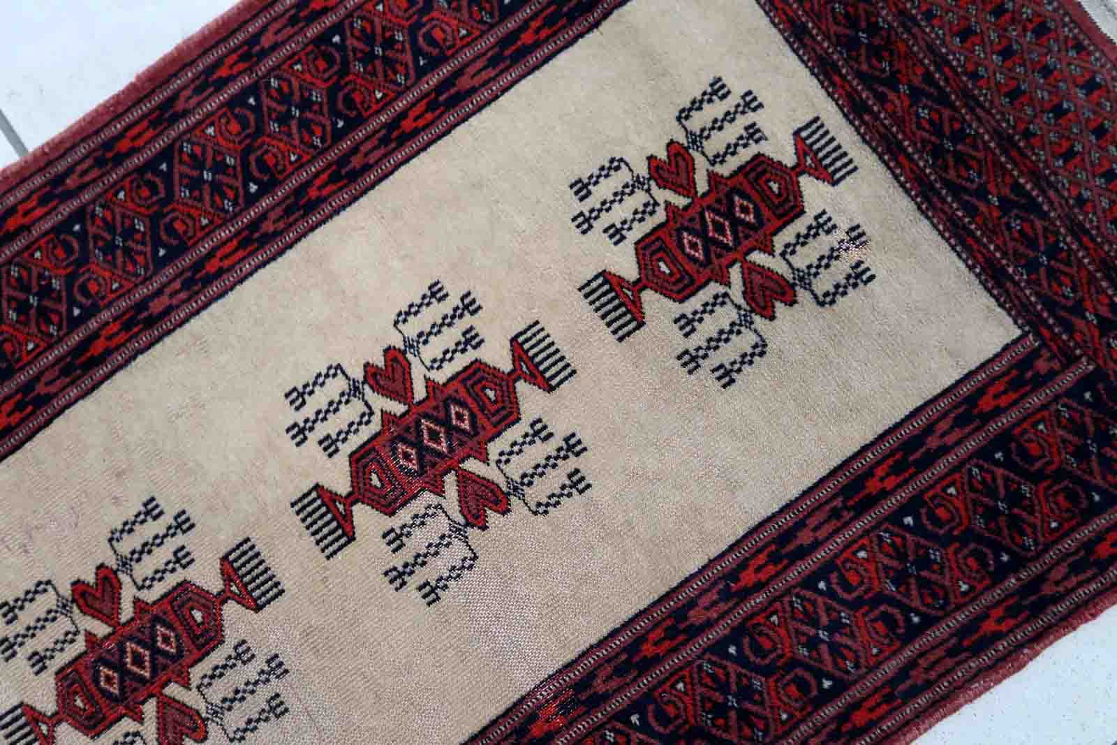 Vintage carpet Uzbek Bukhara handmade 61cm x 190cm 1960s
