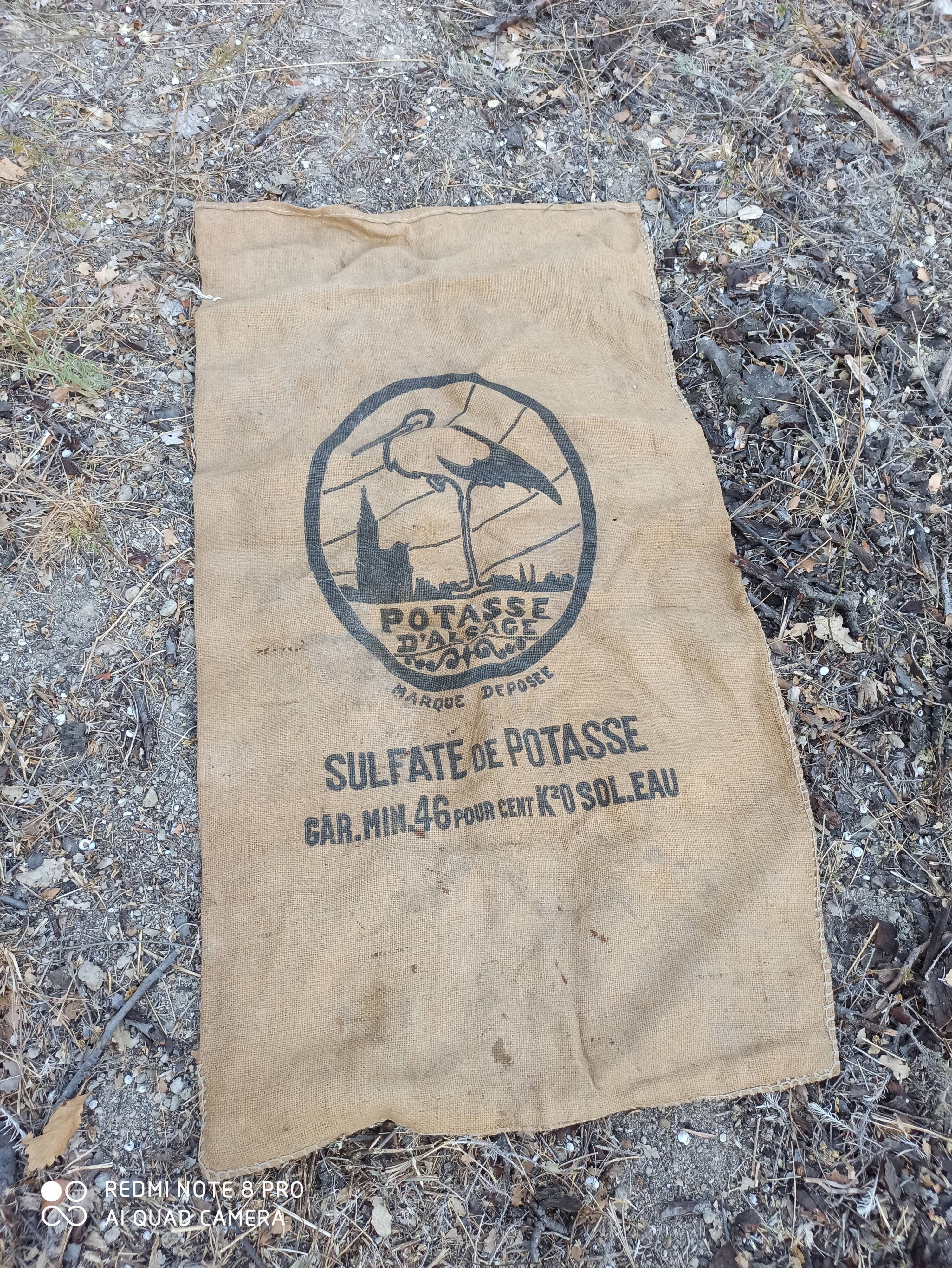 Old potash jute canvas bag from alsace
