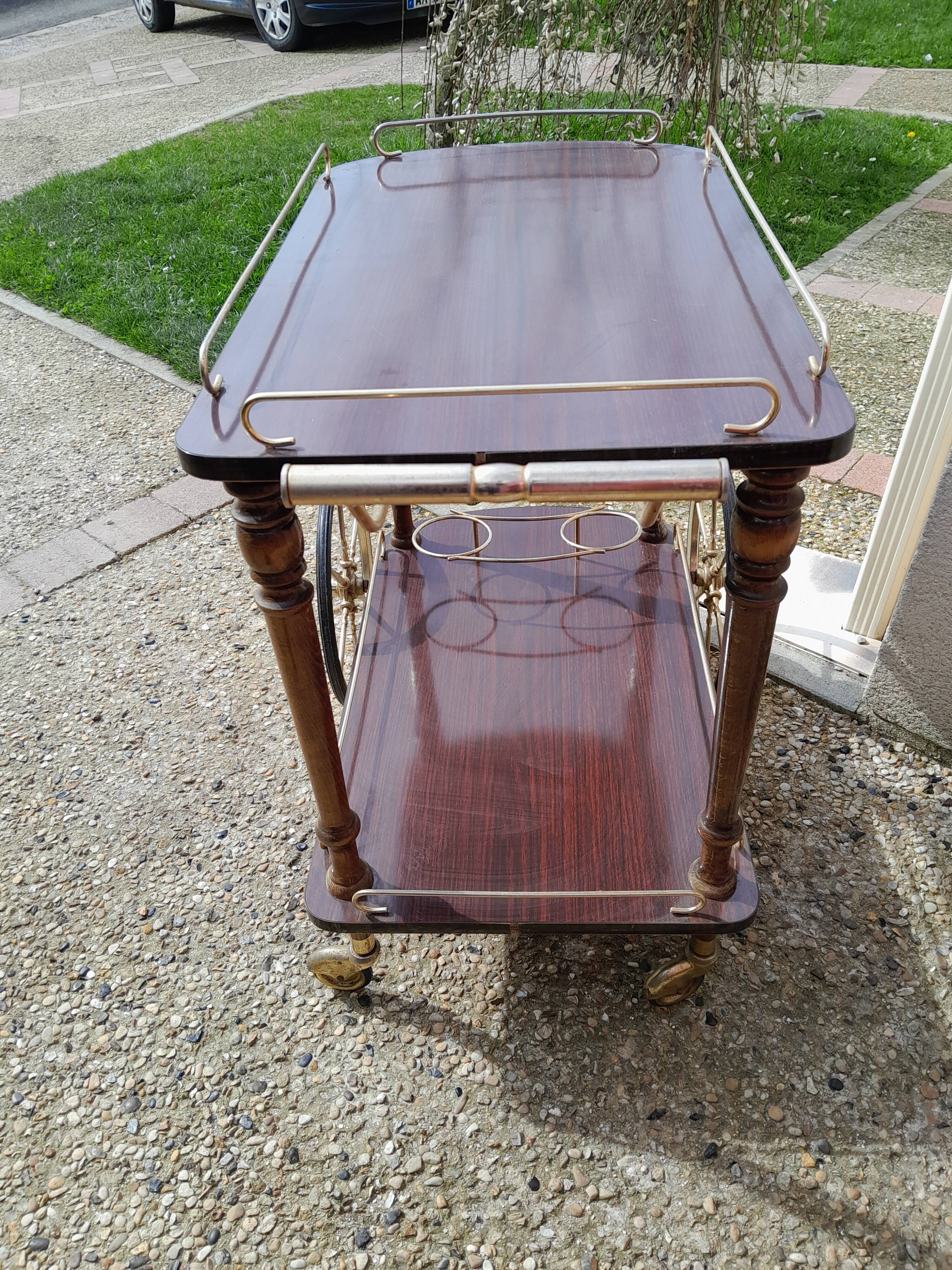 Servante desserte a roulante vintage laiton