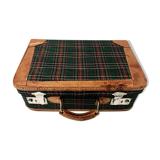 Valise en cuir et tissu écossais
