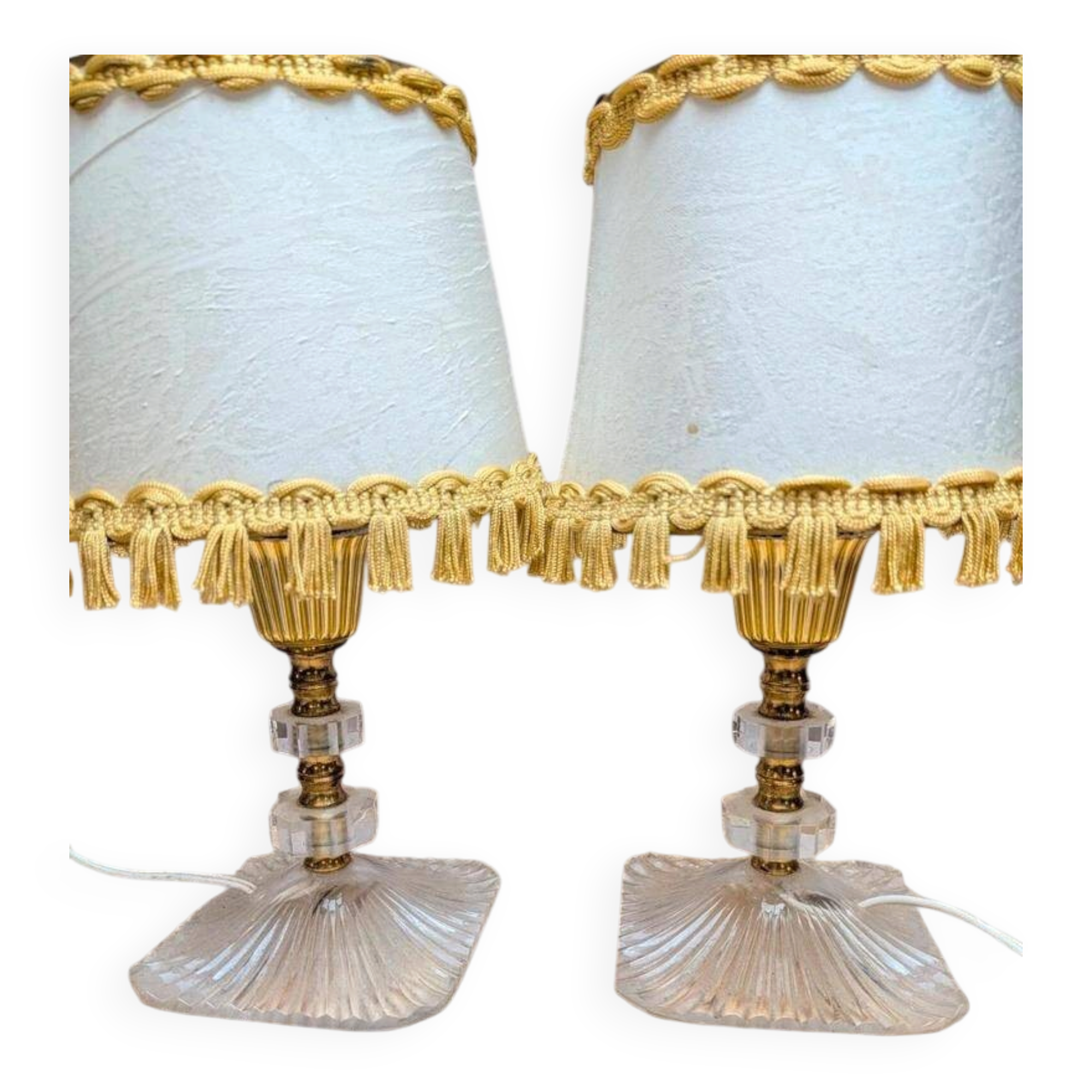 Pair of vintage lamps in plexiglass and gold metal