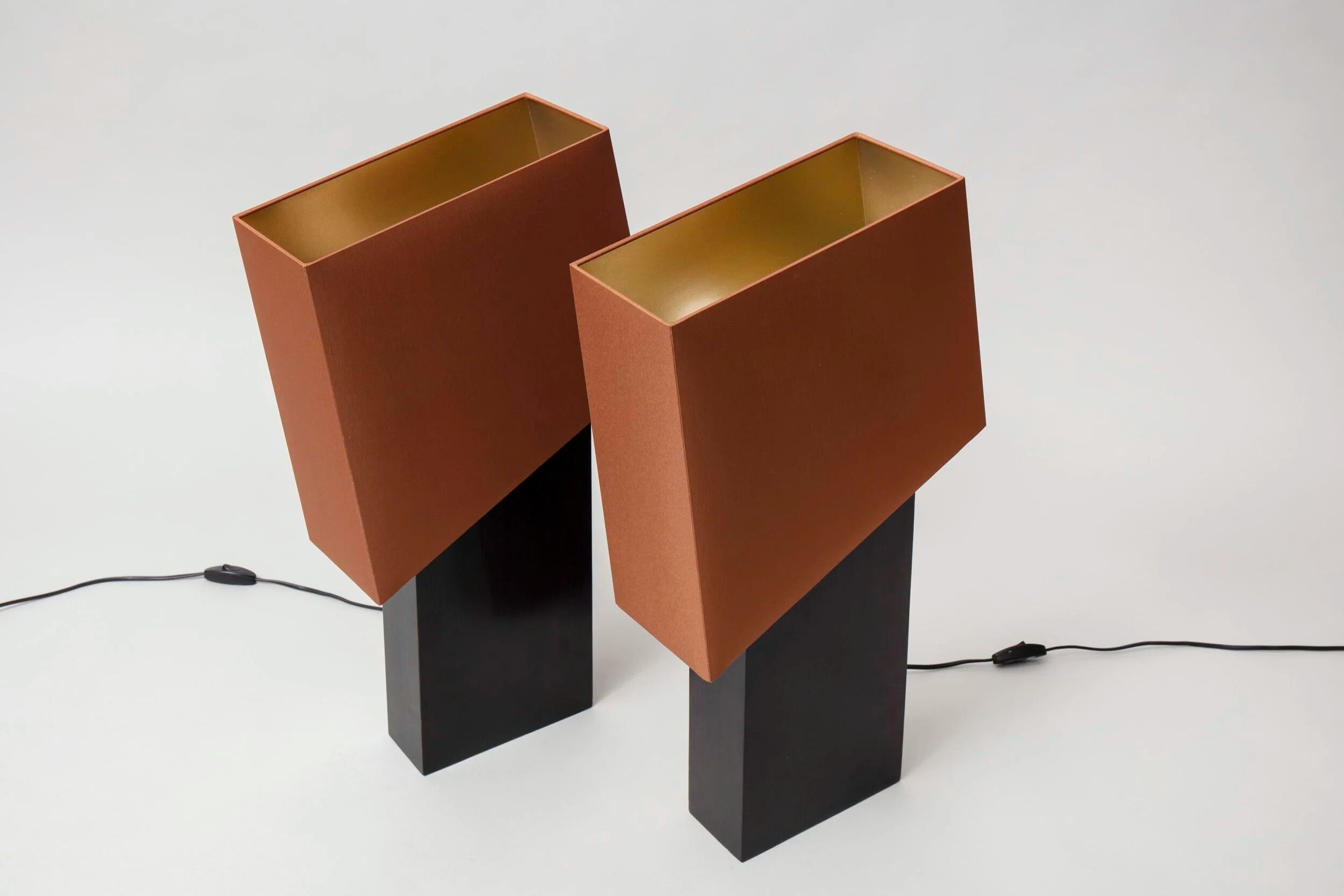 Pair of lamps, wooden base, France 1990s, new shades.