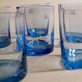 Six Blue Glass Tumblers by Pitti Studio - Vintage Italian Mid-Century Arched Glassware