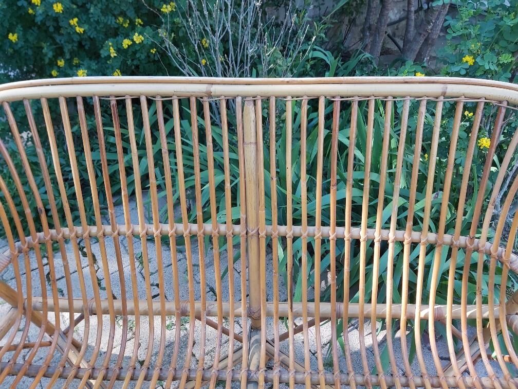 50s rattan bench