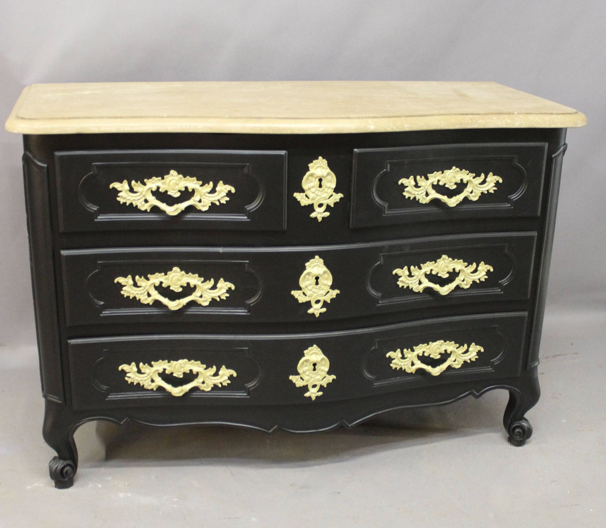 Curved Chest of Drawers in Black Lacquered Finish