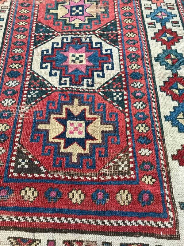 Tapis ancien caucasien kazak couloir 102x274 cm
