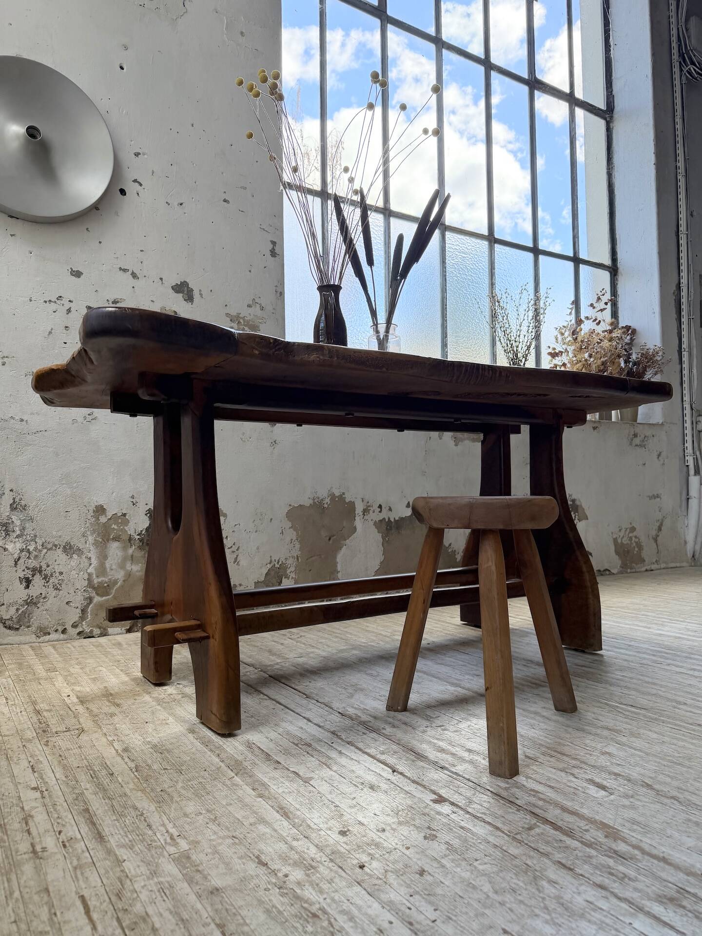 Dining table in solid olive wood Maison Skela 1960
