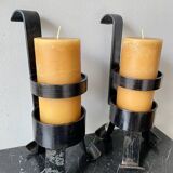 Pair of vintage brutalist iron candlesticks