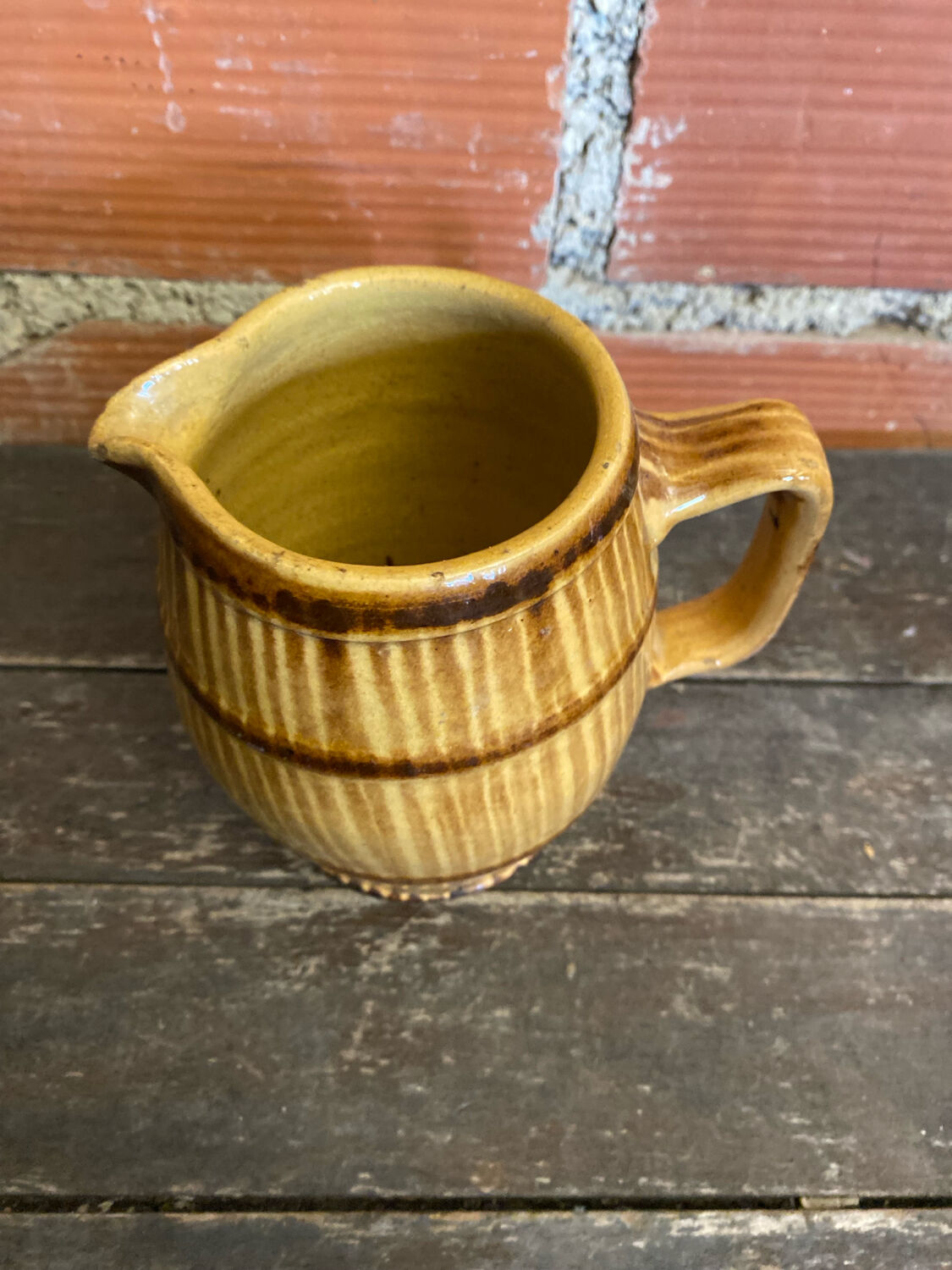 Old pichet terre de feu beige stoneware barrel shape