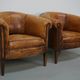 Vintage Dutch Cognac Leather Club Chairs, Set of 2