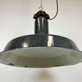 Large Industrial Grey Enamel Factory Lamp with Cast Iron Top, 1960s