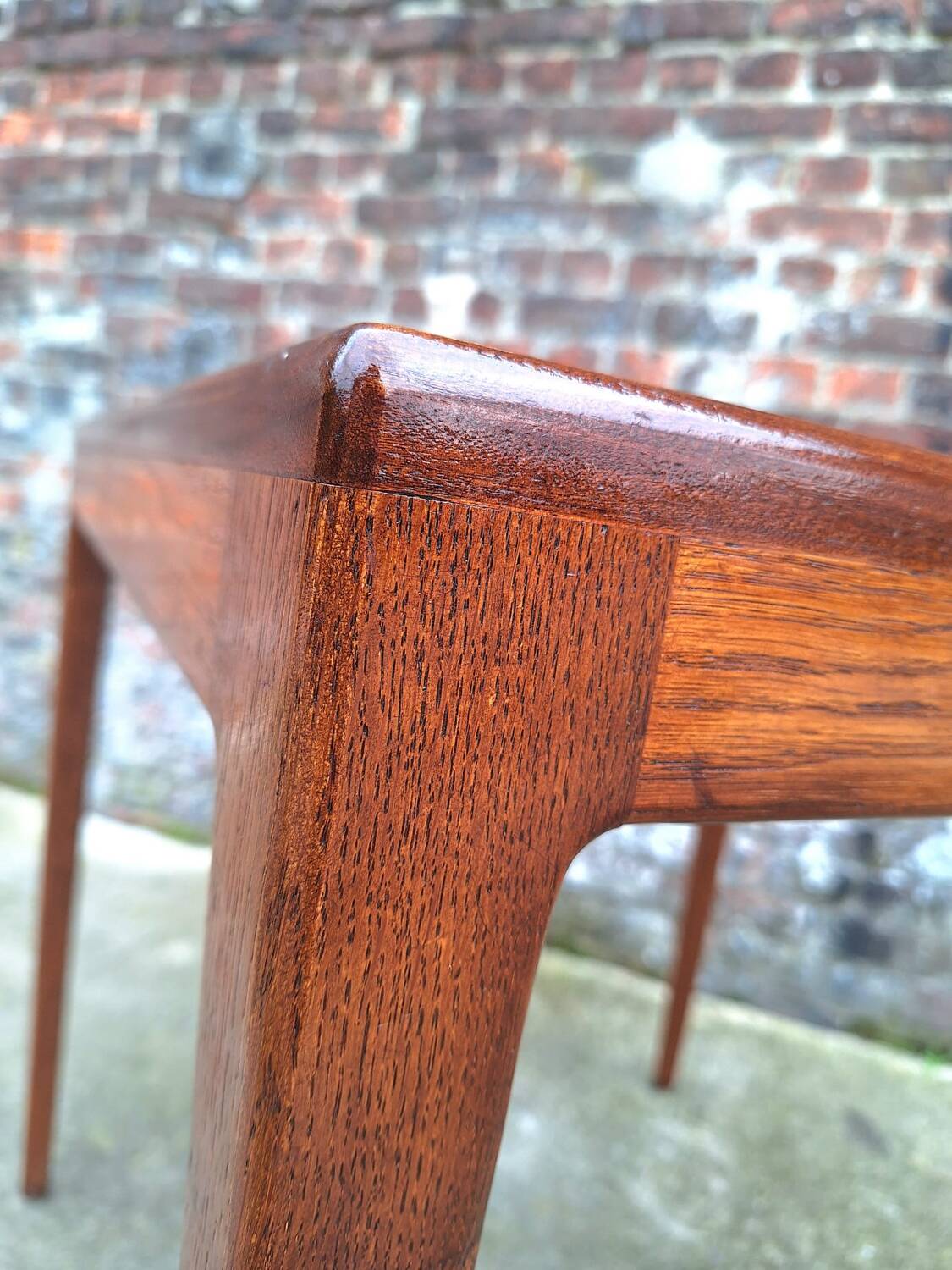 Vintage square teak table, antique Scandinavian style furniture