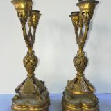 Paire de candélabres anciens en bronze japonisant XIXème