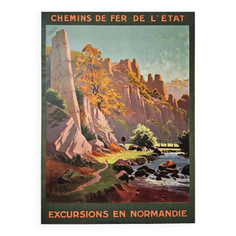 Affiche de 1910 de Charles Hallé pour les Chemins de fer de l'État Excursion en Normandie