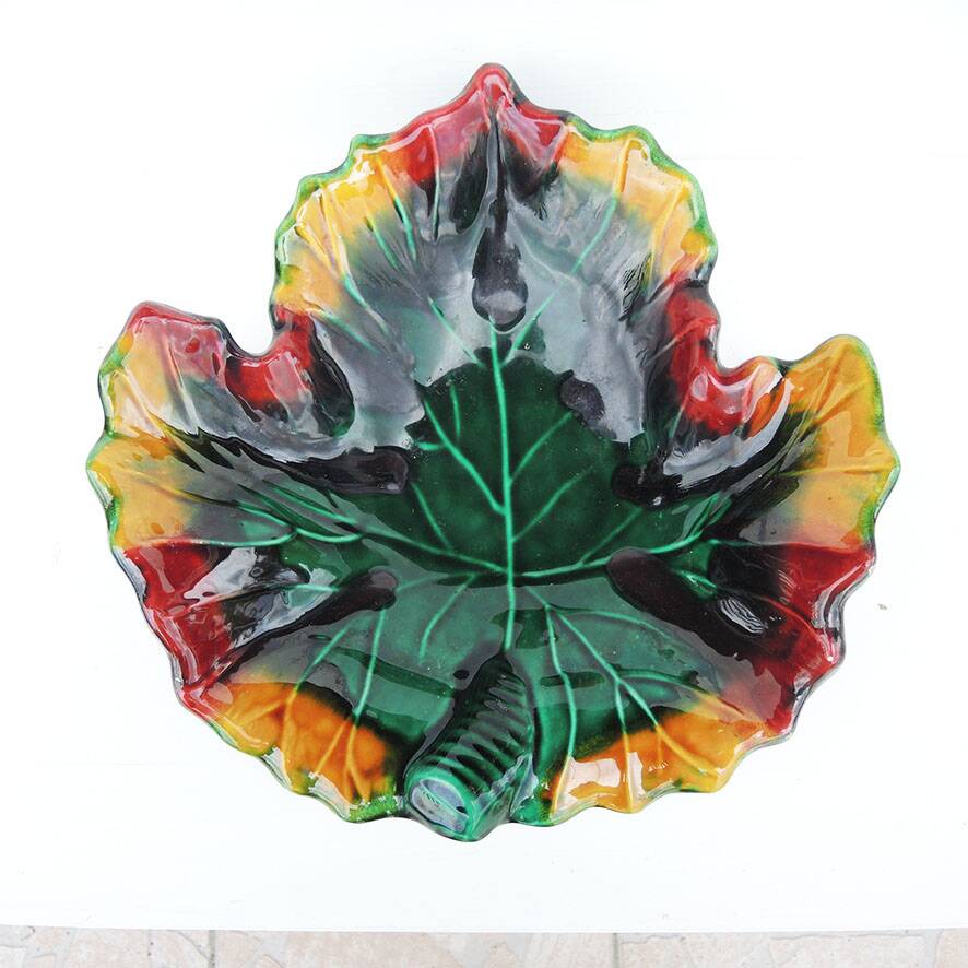 Old large leaf-shaped ceramic bowl from Vallauris.