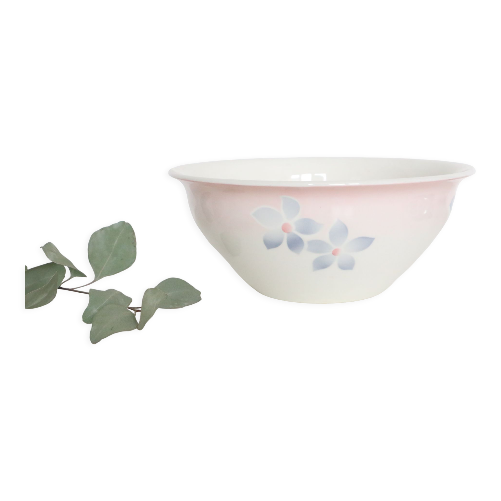 Antique ceramic salad bowl, moulin des loups, 1980, french manufacture