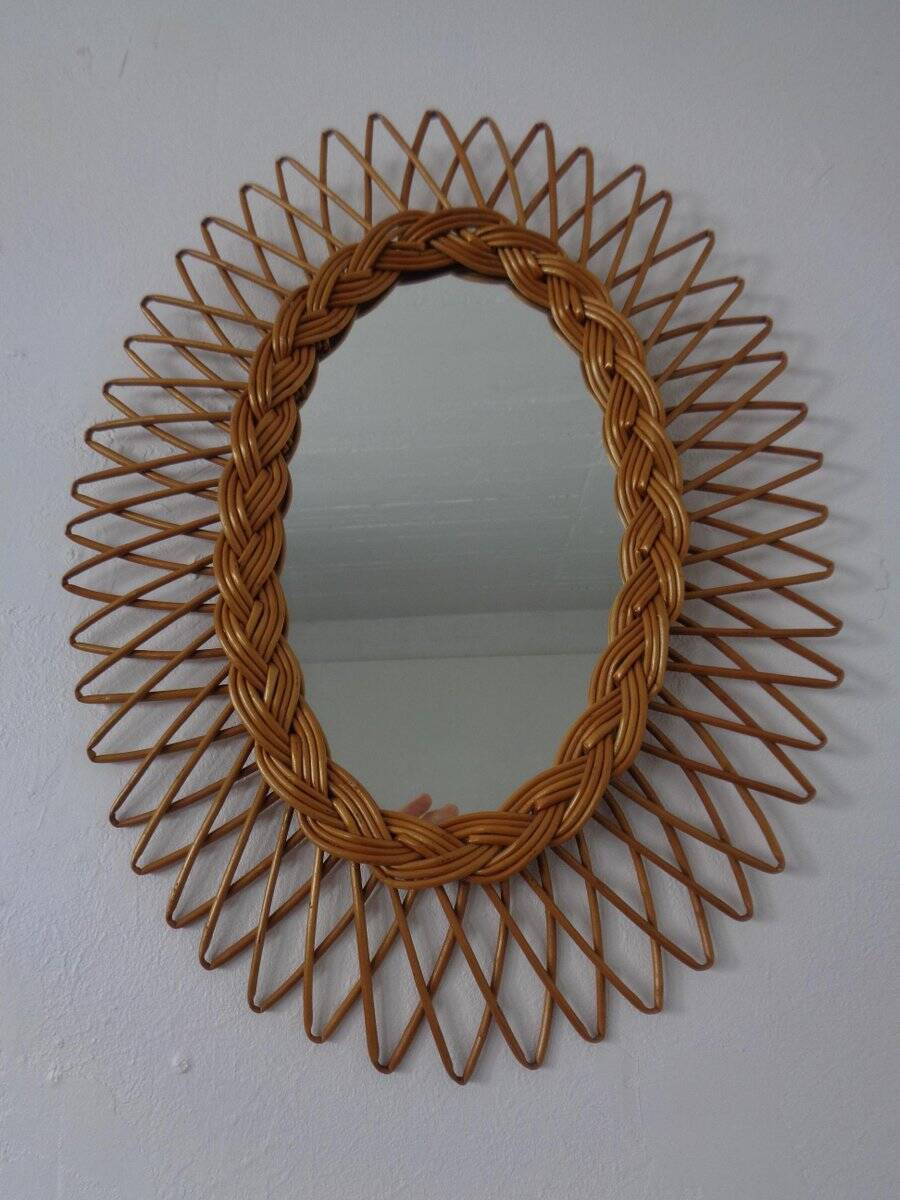 Italian rattan mirror, 1960s