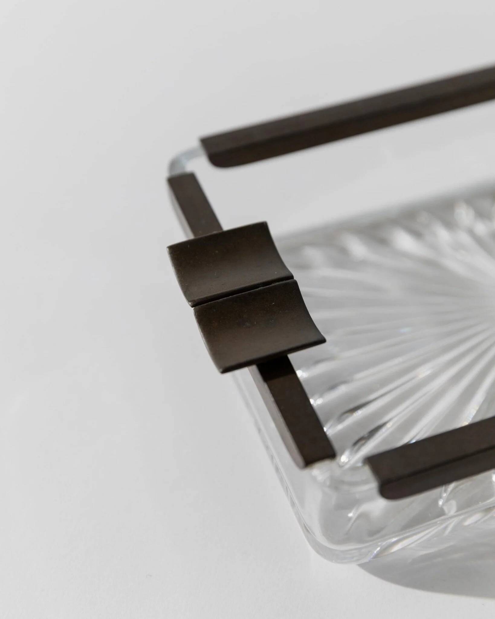 Vintage Art Deco ashtray in glass - crystal glass and metal - timeless design from Italy in the 1930s - glass art, elegant gift idea, table decoration.