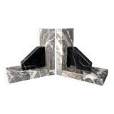 Set of 2 vintage Art Deco bookends in grey, black, and white marble