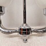 Vintage opaline lampshade chrome duck 2-arm chandelier