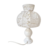 Bedside lamp with alabaster base and lace shade - Vintage