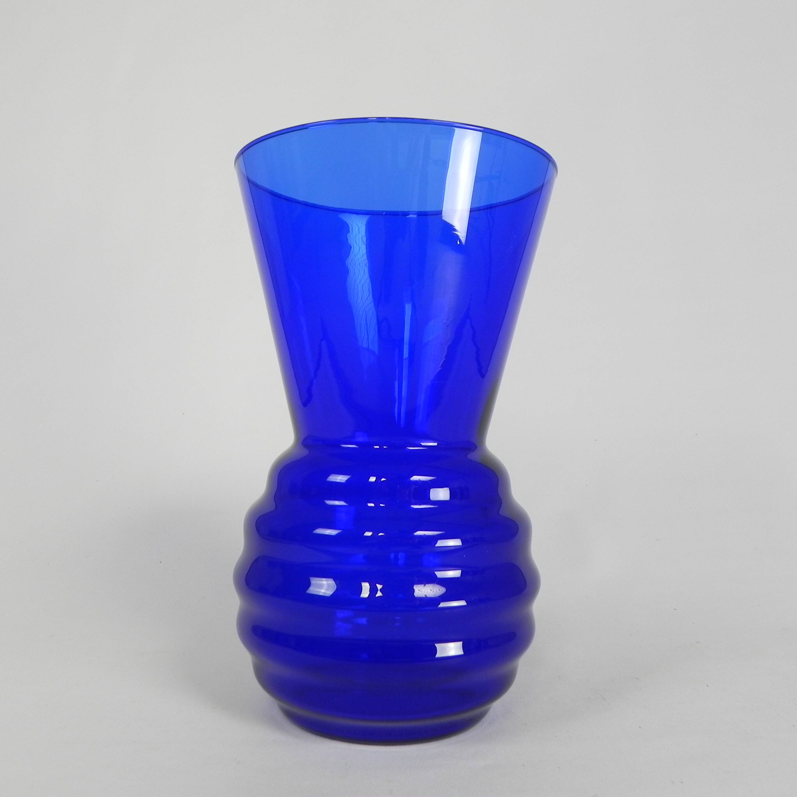 Art Deco vase with ribbed base, cobalt blue, 1930s