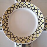6 assiettes plates Badonviller décor géométrique (jaune noir) années 50-60