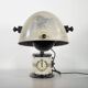 Black and white table lamp made from a 1940s solar lamp.