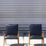 Pair of Scandinavian armchairs in solid beech & skaï, 1950s