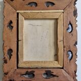 Tropical scene of Bali, painting on canvas in carved teak 33x38 cm.