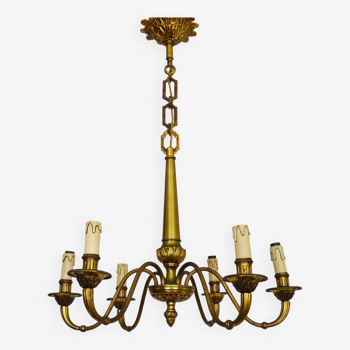 Old chandelier, suspension, light fixture with 6 bronze lights. 60s