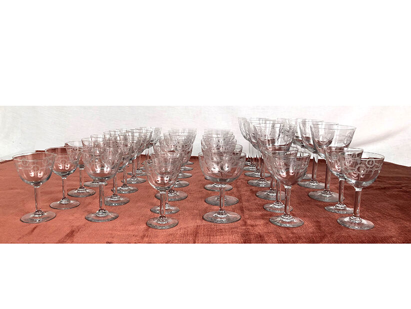 Service of cut crystal glasses. 42 pieces