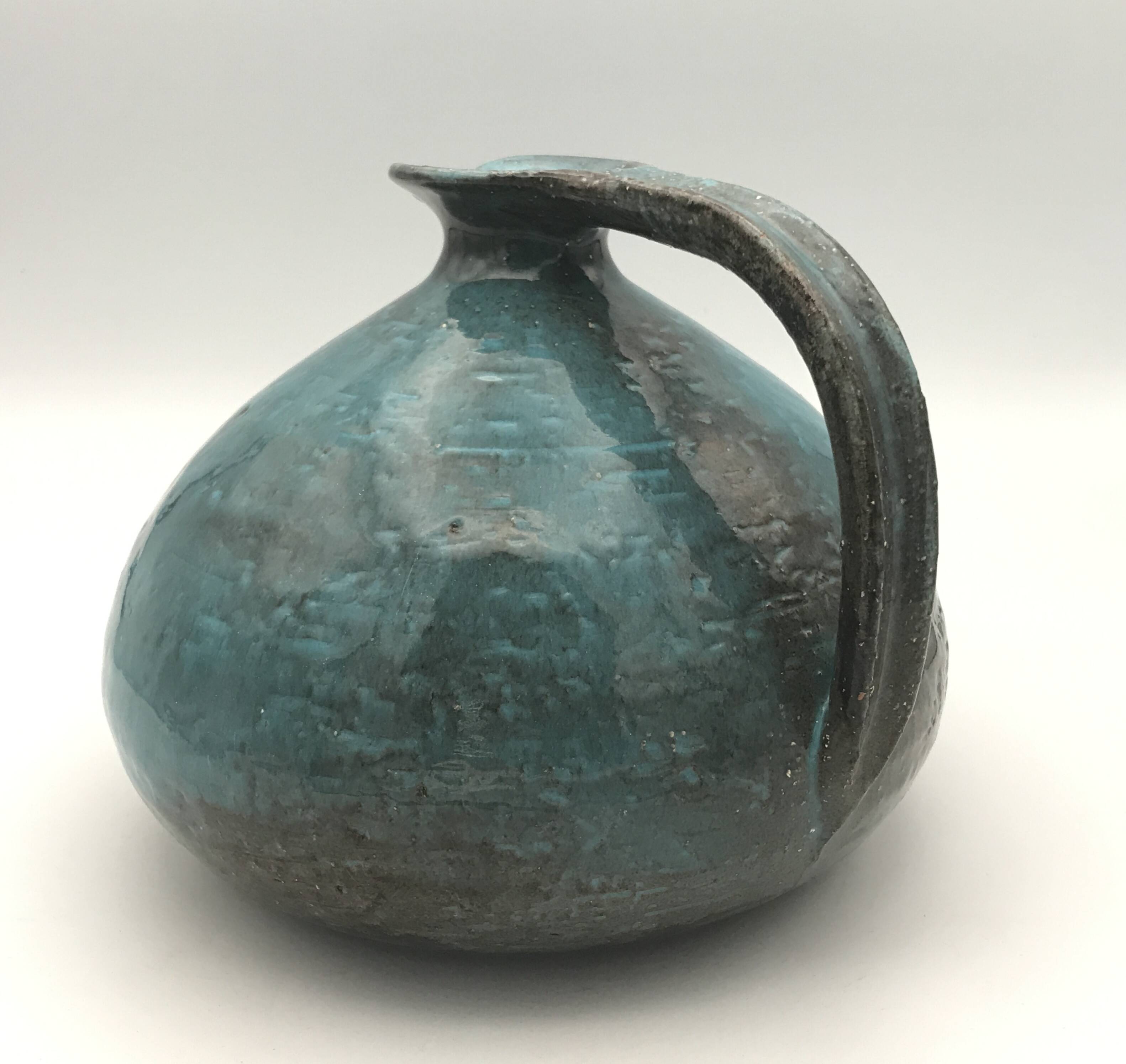 Ball-shaped vase in blue enamelled stoneware by Gérard HOFFMANN
