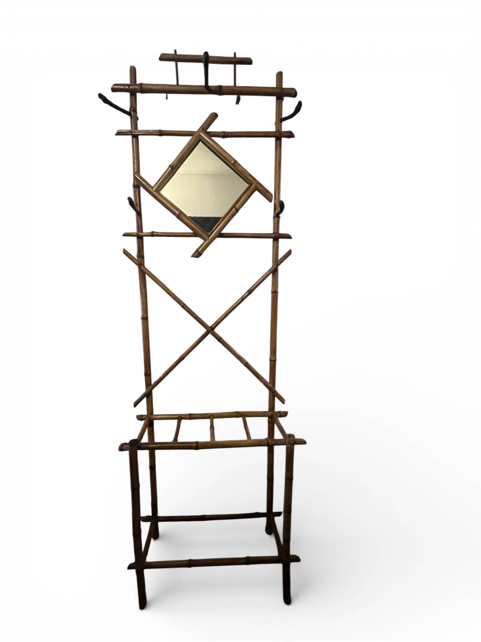 Art Deco, coat rack with bamboo mirror, diamond shape, around 1930.