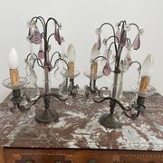 pair of chandeliers, lamp, silver-plated metal, crystal, tassels, florets, pendant, rosettes