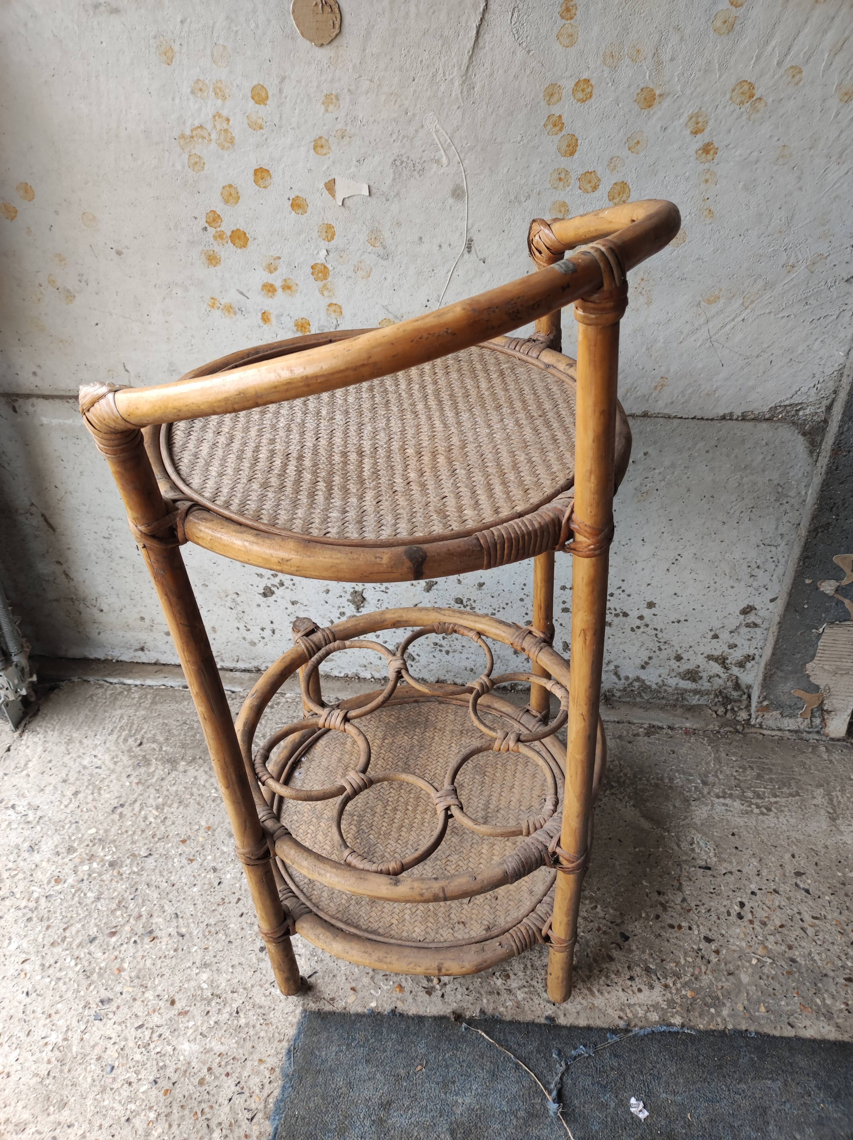 table Trolley service bar bottle rack vintage rattan bamboo