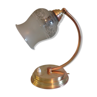 Brass bedside lamp and glass silkscreen vintage 50-60 years