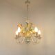 French Vintage Cream 5 Light Metal Chandelier Green and Peach Leaves