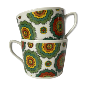 Lot de 2 tasses à thé au motif floral pop 70S de Porcellane Royal