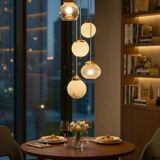 Grande suspension cascade verres de Murano ambrés et opalines