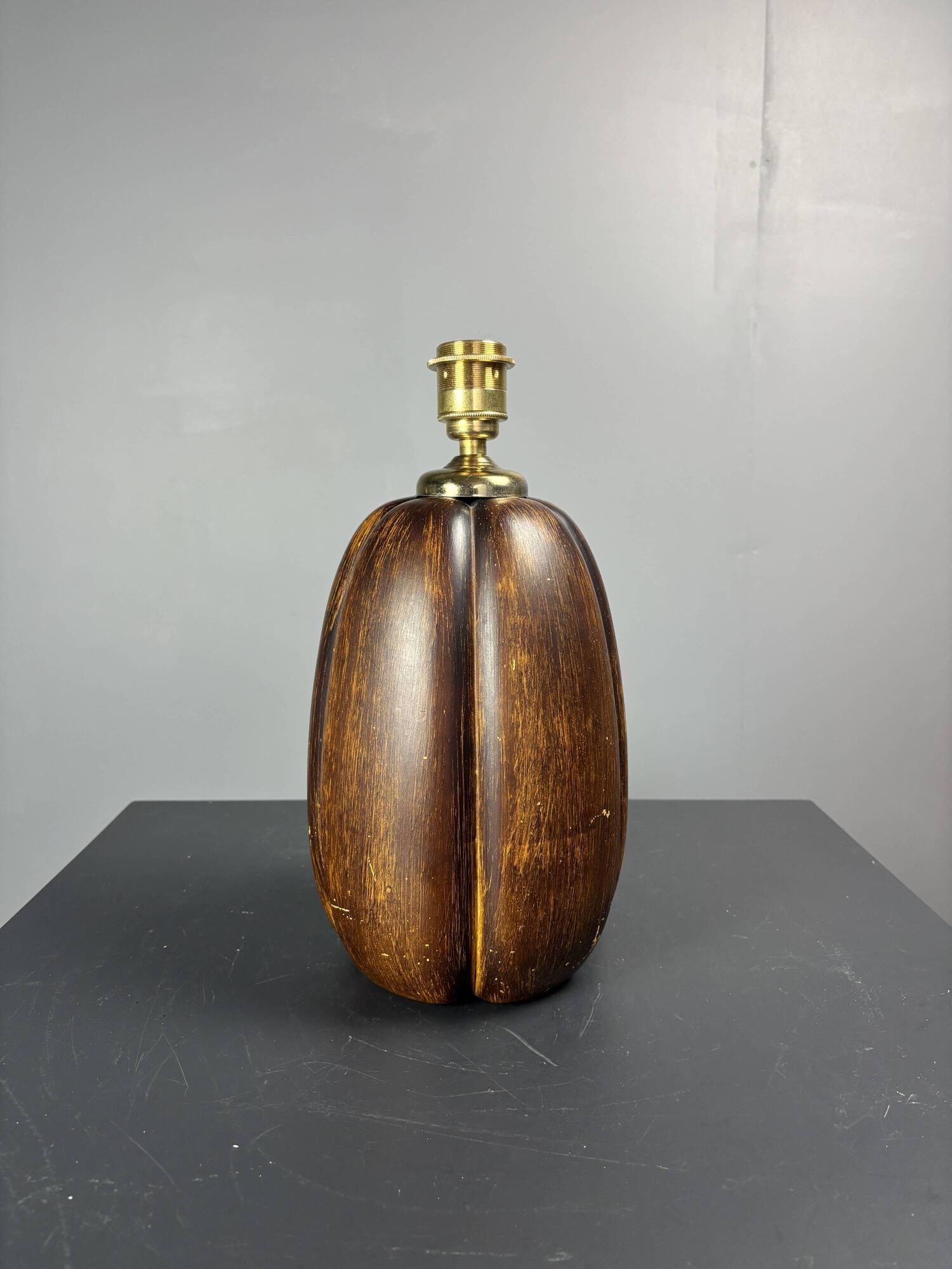 Midcentury faux bois ceramic Coco de Mer table lamp, 1970s