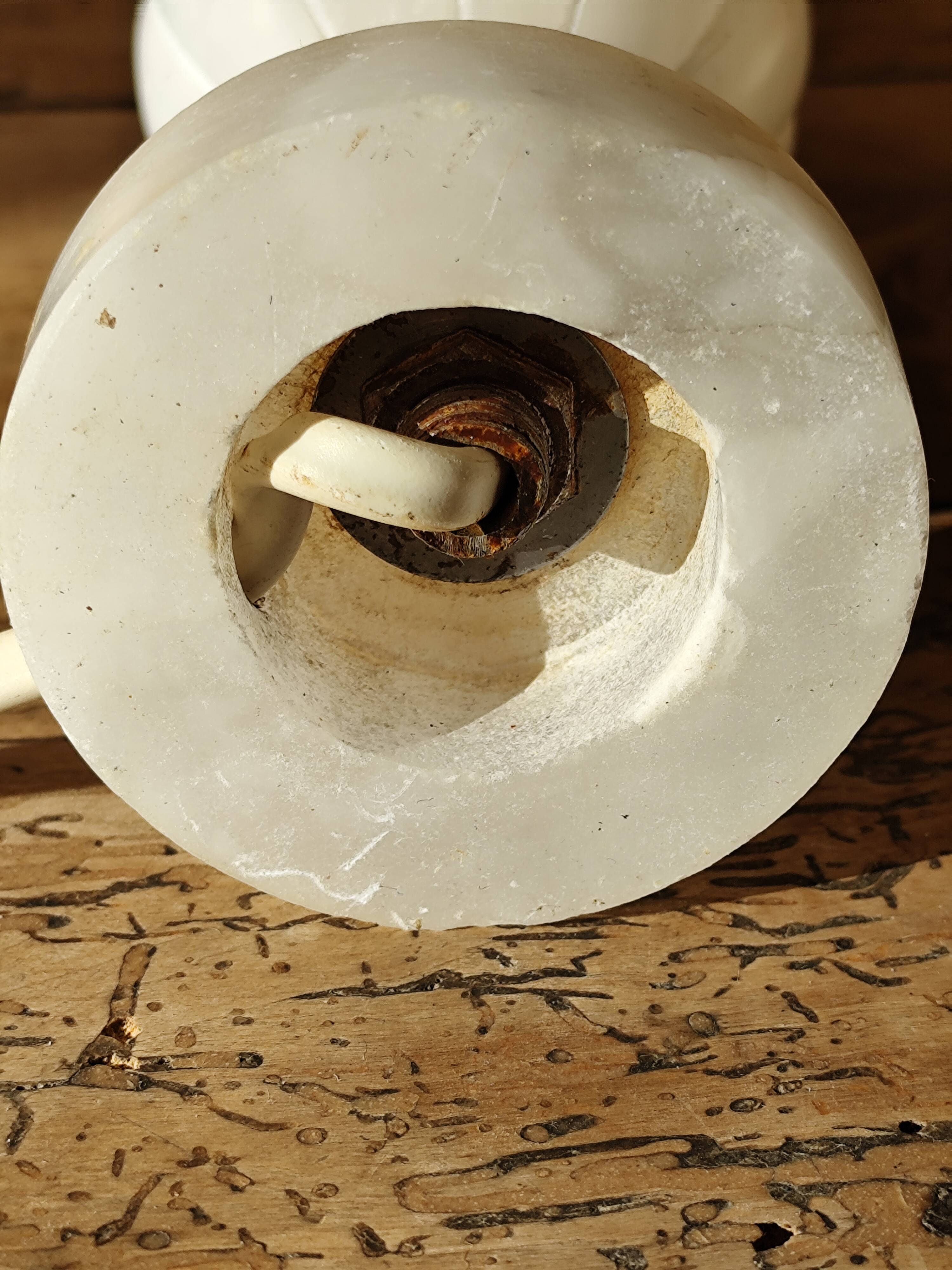 Antique marble lamp base - white stone urn lamp