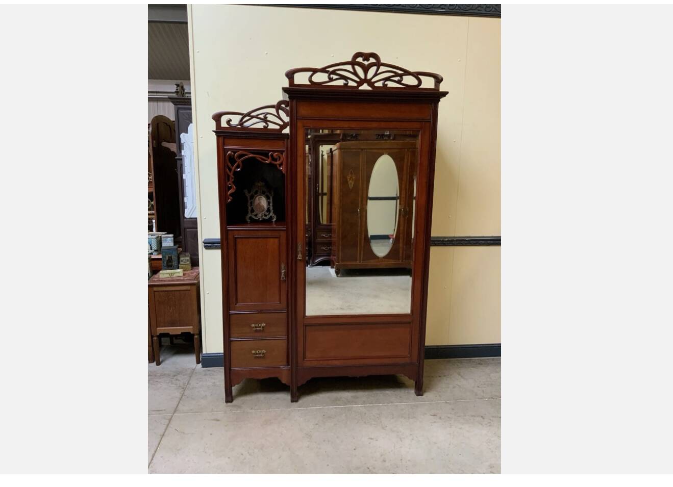 Antique Art Nouveau wardrobe, linen cupboard