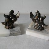 Old pair of bookends paperweight couple of birds marble spelter retro office decor