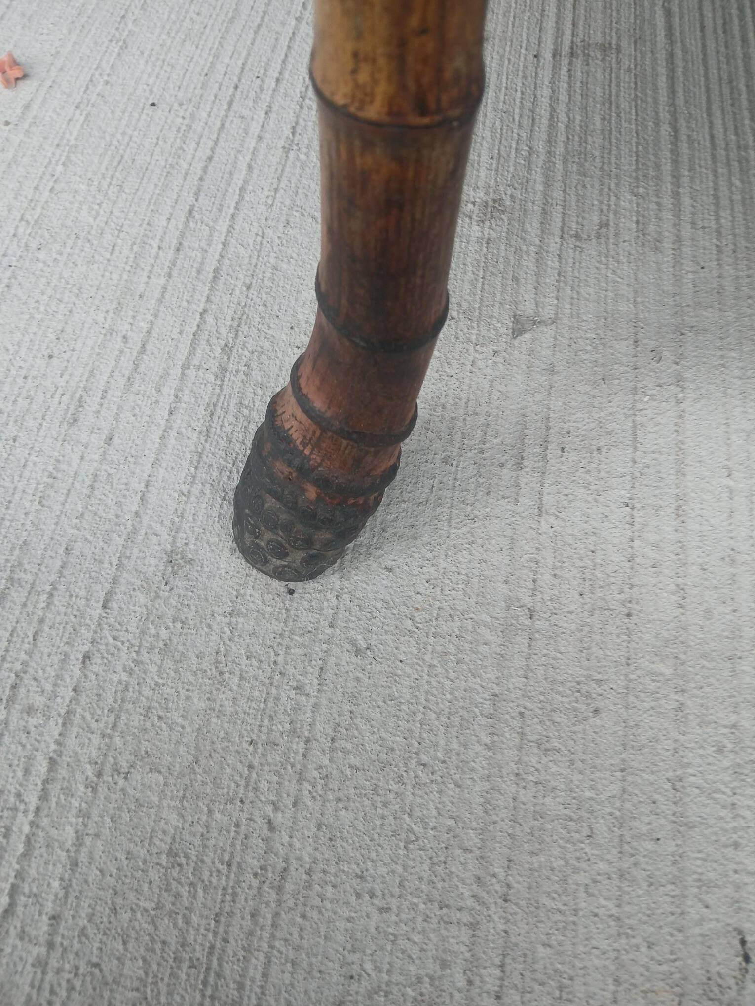 burnt bamboo side table and grass fabric