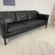 Vintage danish black leather 3 person stouby sofa