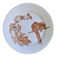 Large round dish from around 1870 signed Longwy with birds in sepia ironstone.