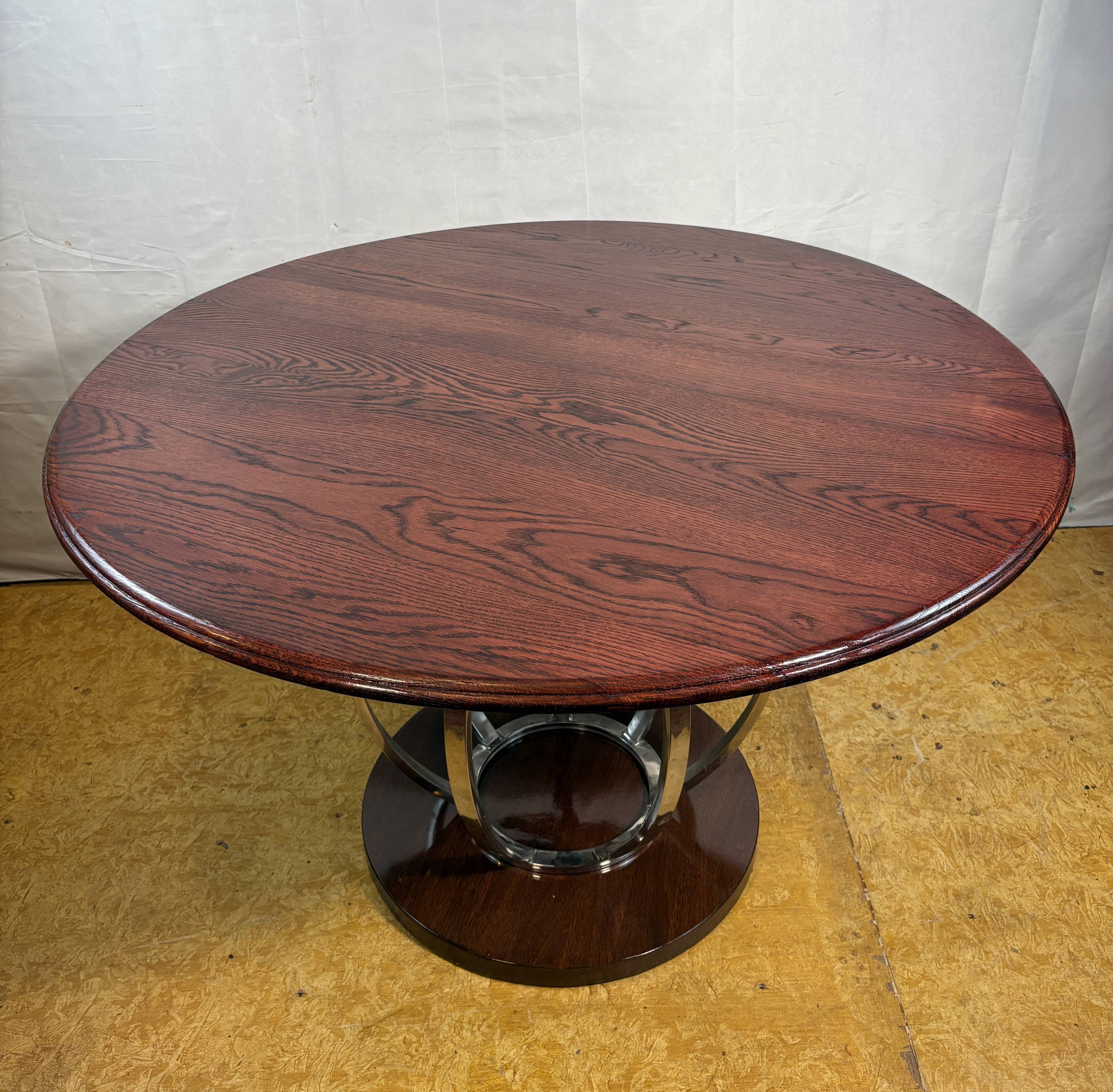 Vintage Art Deco Style Round Dining Table – Oak Top & Chrome Base – Designe