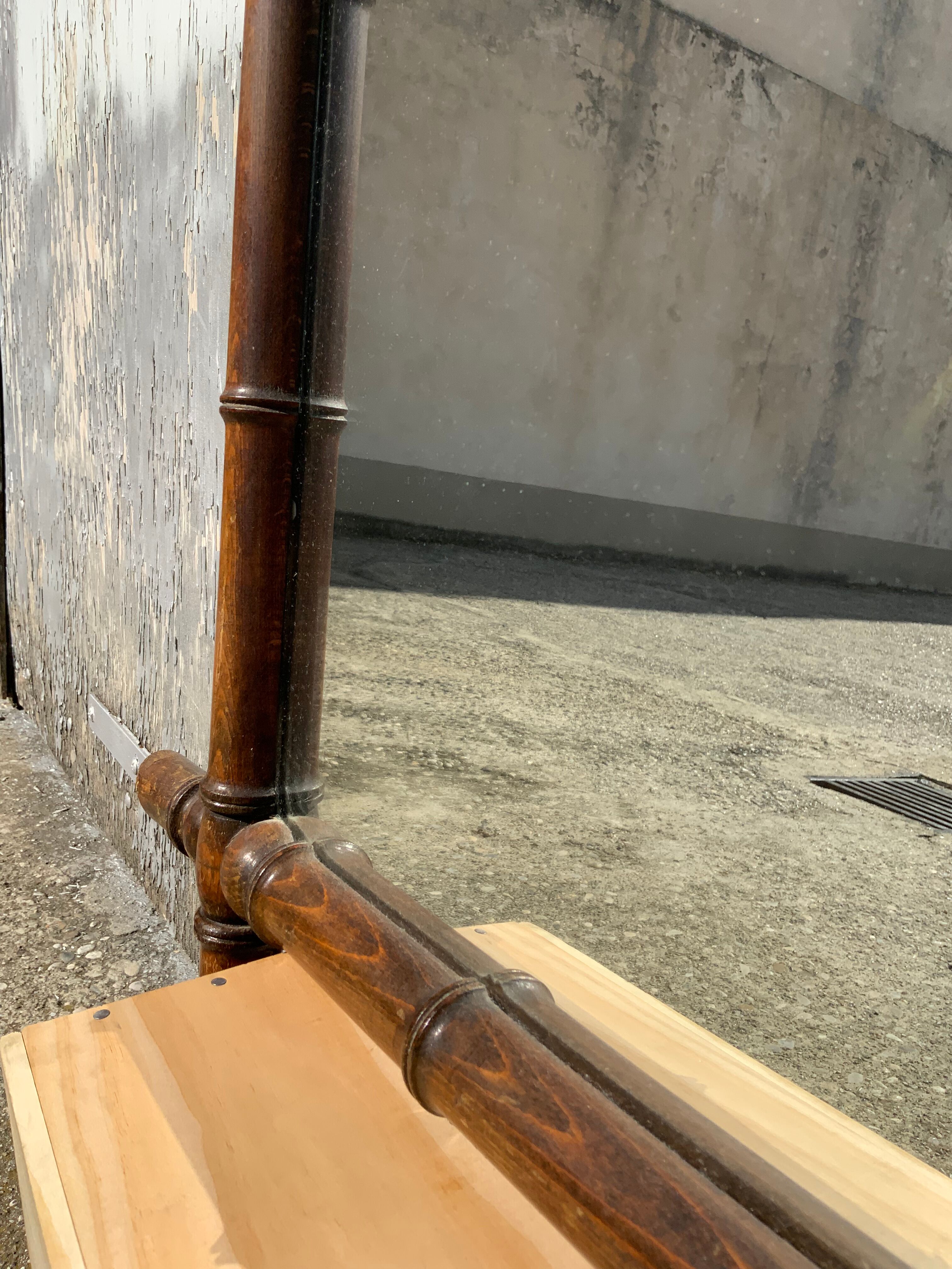 Antique wooden mirror vintage bamboo style large format XL