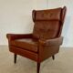 Vintage Danish retro mid-century Svend Skipper caramel brown leather chair
